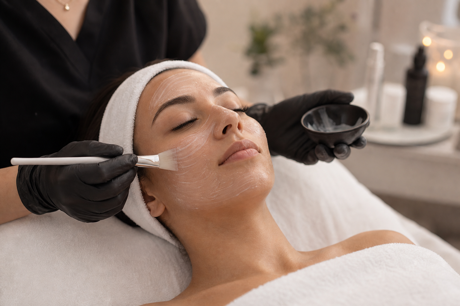 A custom facial treatment with mask application